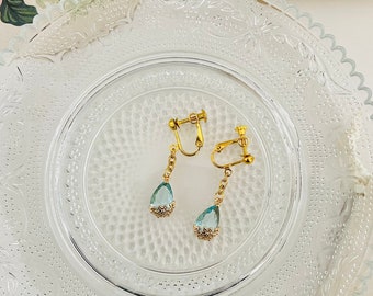 Clip on non pierced teardrop glass charm earrings, dainty dangly clip on earrings for non pierced ears, gifts for her Australia