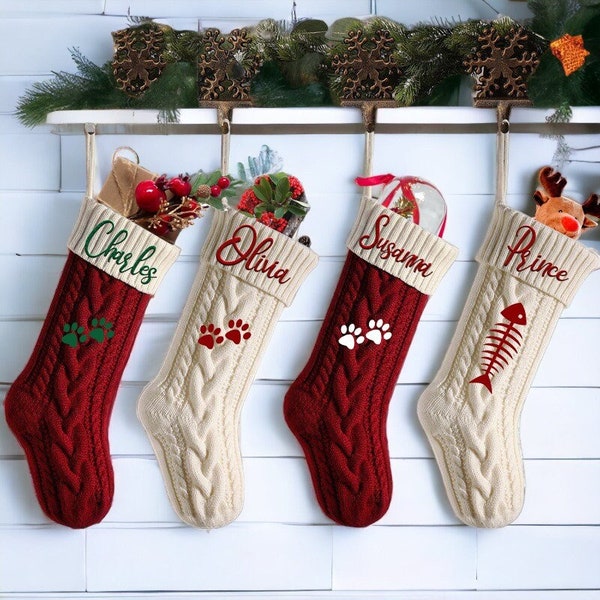 Custom Embroidered Pet Christmas Stocking, Personalized Family Stockings with Names 2023, Christmas Pet Stocking for Dog Cat, Holiday Decor