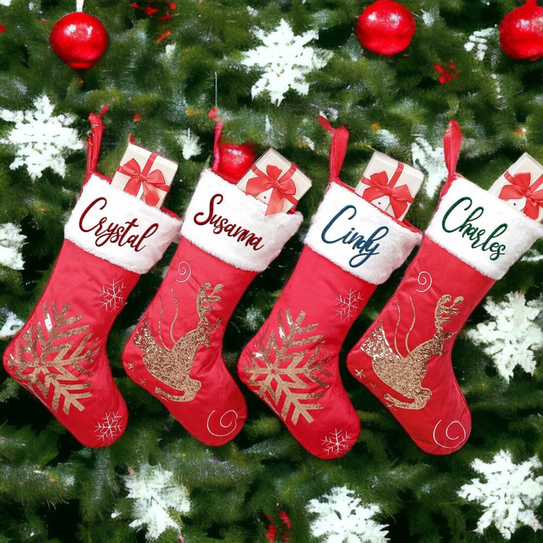 Personalized Velvet Christmas Stockings Custom Embroidered Etsy