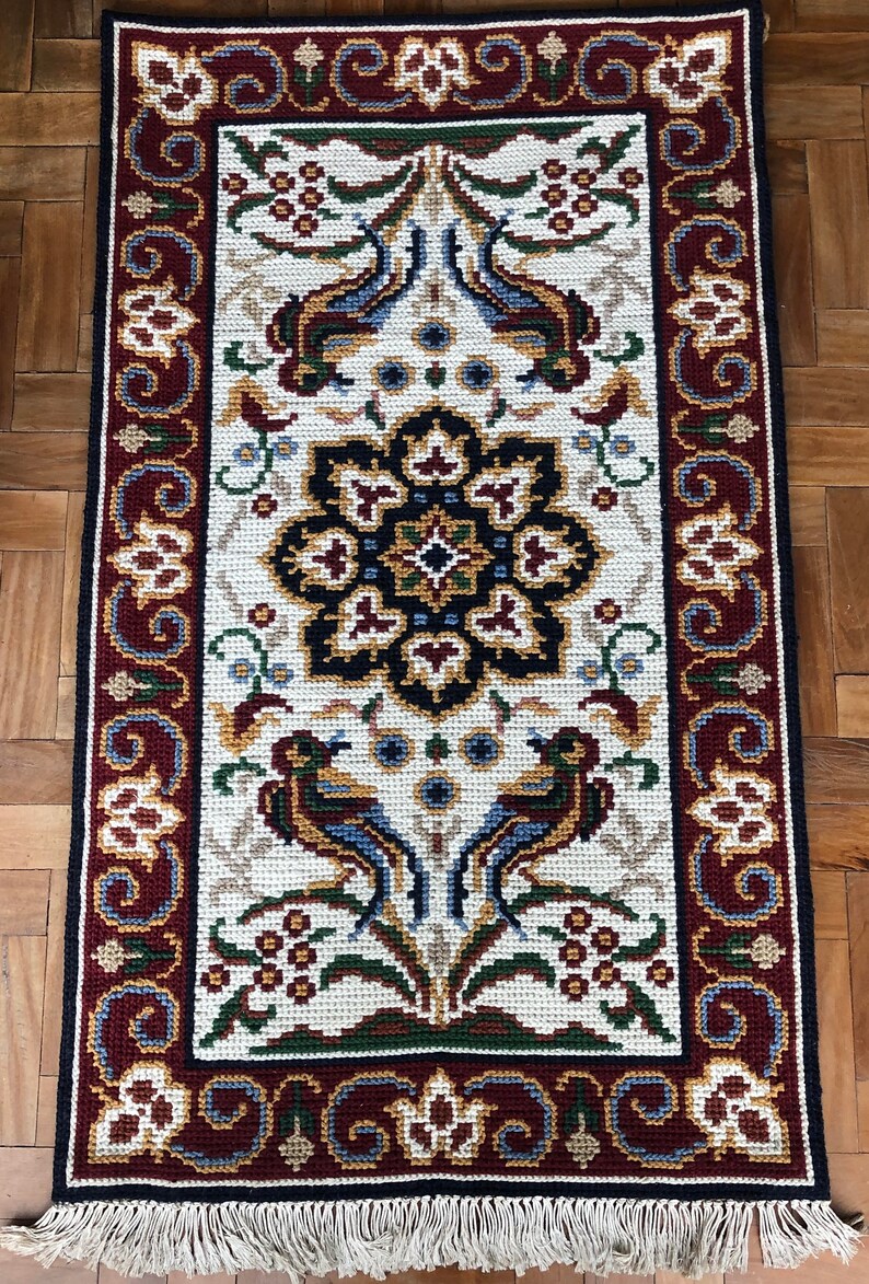 NEW Arraiolos tapestry Portuguese needlework rug Birds Etsy