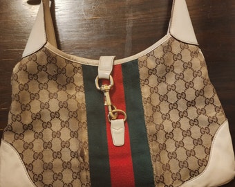 Gucci Jackie Sherry Line Shoulder bag GG Canvas Leather White Brown (Damaged)