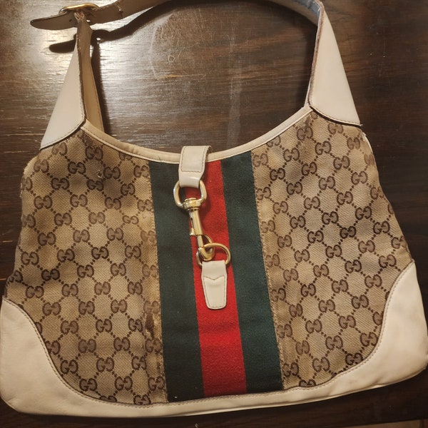 Gucci Jackie Sherry Line Shoulder bag GG Canvas Leather White Brown (Damaged)
