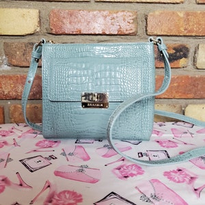 Brahmin Turquoise Blue Croc Embossed Crossbody Melbourne Bag 