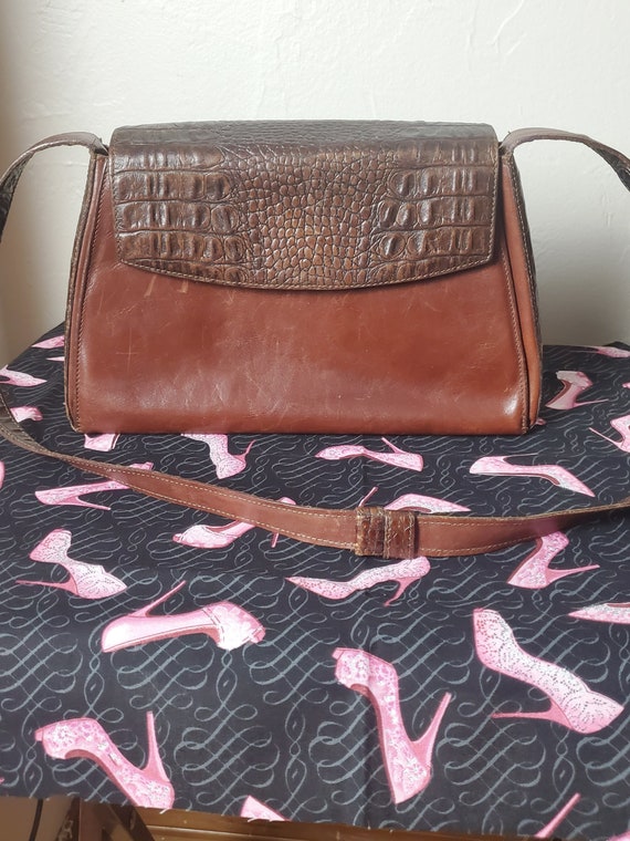 Vintage Brahmin Chocolate Whitney Leather Moc Croc Large Schoolbag  Messenger Bag - Total Turmoil Vintage