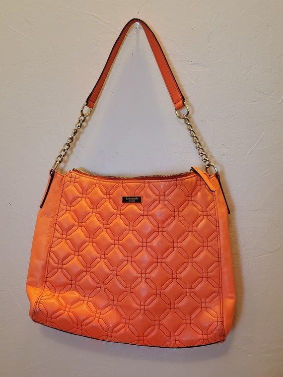 Vintage Kate Spade Quilted Orange Leather Shoulder Bag Etsy