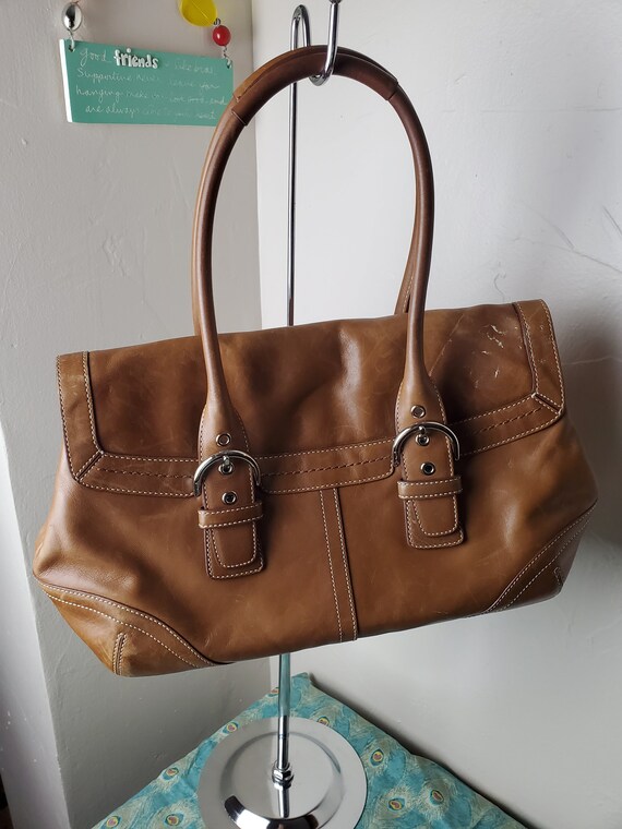 Rare Coach Brown Leather Double Strap Wrist Bag - image 5