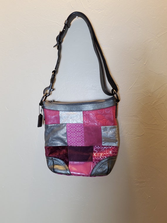 Vintage Coach Holiday Patchwork Pink and Gray Cros