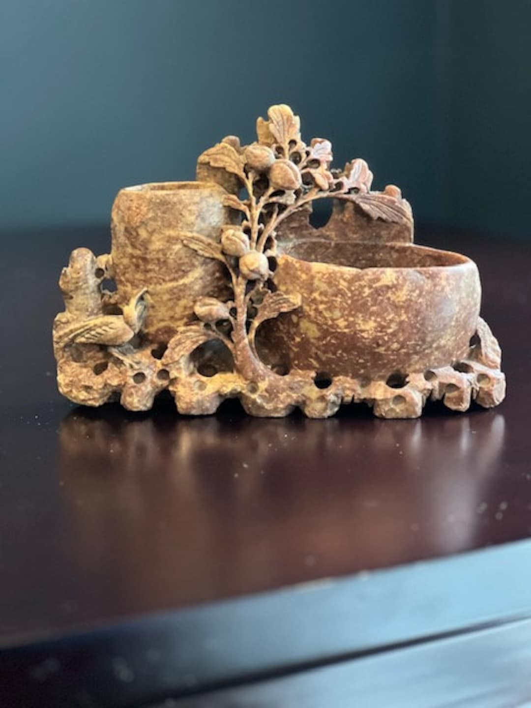 Incredible Antique Chinese Soapstone, Hand Carved, With Double Inkwell ...