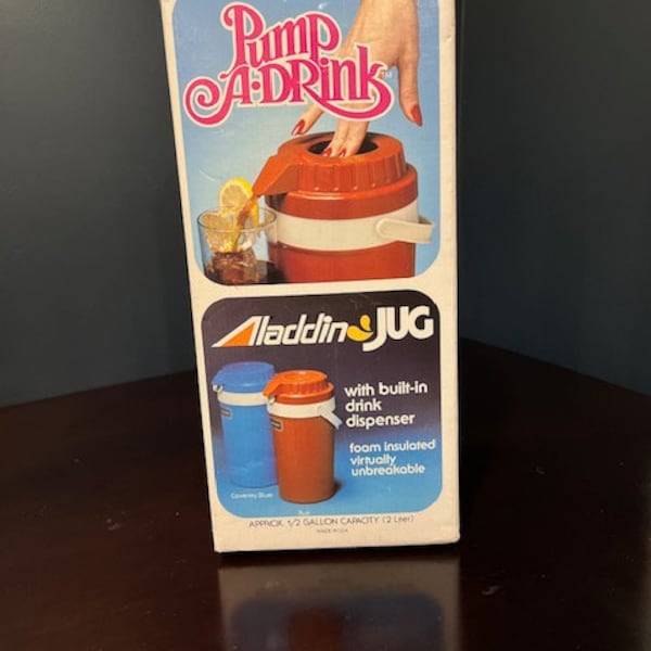 Vintage Coventry Blue Aladdin Pump a Drink Jug Drink Dispenser - 2 Liter - 1/2 Gallon - IN OG BOX!