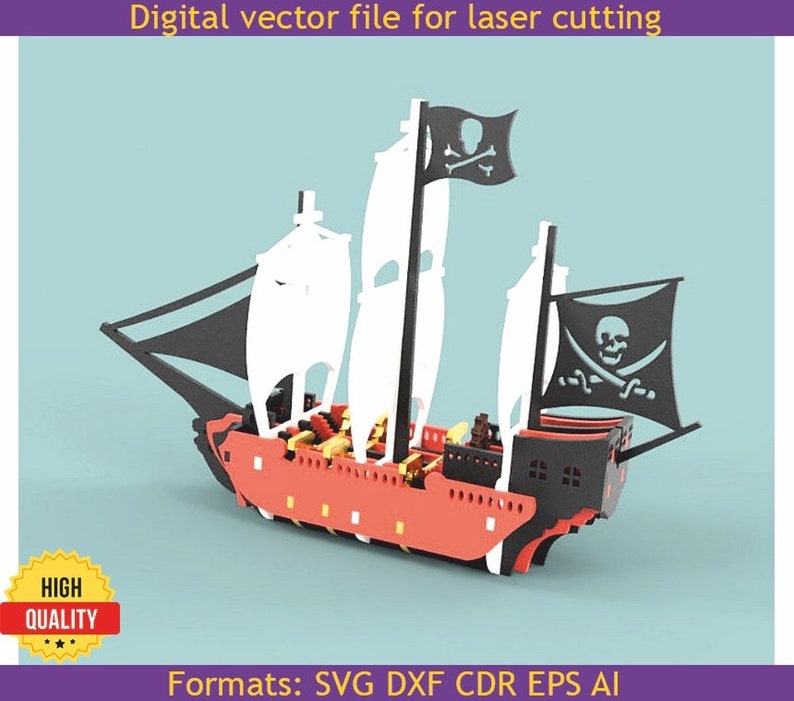 Download Pirate Ship 3d Model Vector Plan Of The Cnc Wood Wooden Etsy