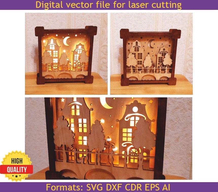 Download Night Light City 3d Model Laser Cut Files Svg Dxf Cdr Vector Etsy