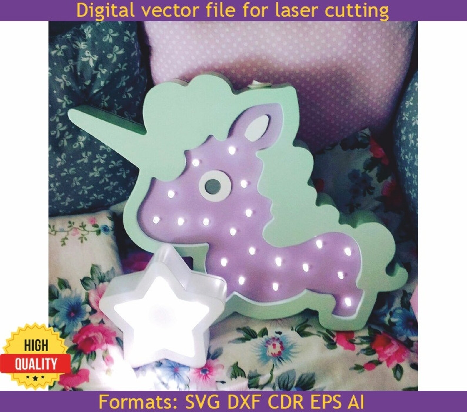Download Night Light Unicorn. 3D Puzzle decor for home 3d model Vector | Etsy