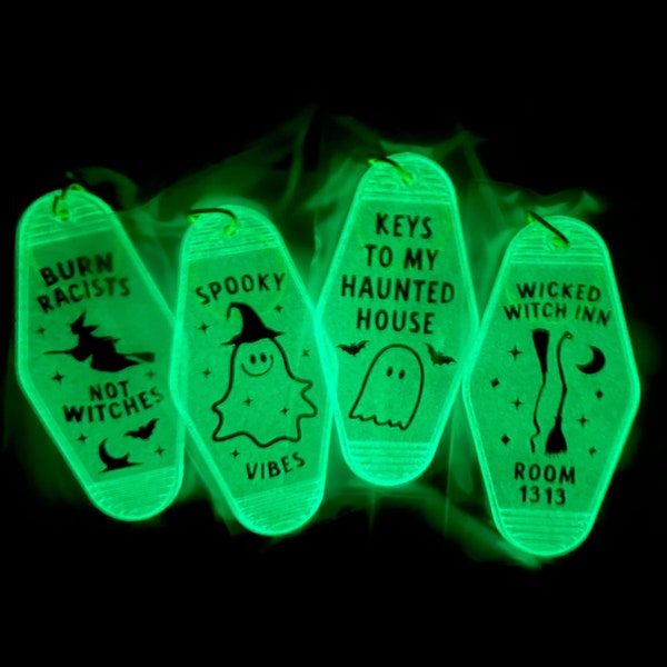 Spooky Motel Keychains, Ghost Keychain, Spooky Vibes, Witch Keychain, Glow in the Dark, Halloween Keychain, Personalized Gift