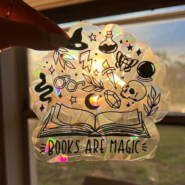 Books are Magic Suncatcher, Rainbow Window Cling, Window Cling Sticker, Bookworm Gift, Booklover Sticker, Bookish Sticker, Vinyl Sticker