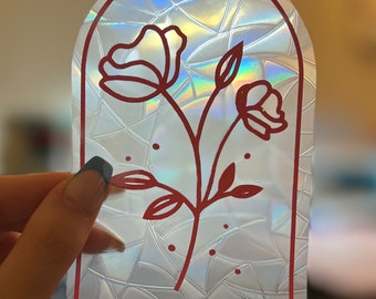 Rose Flower Suncatcher, Rainbow Window Cling, Window Cling Sticker, Gift, Floral Sunshine Catcher