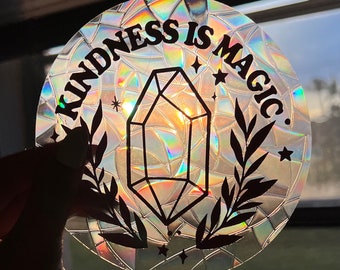 Kindness Is Magic Suncatcher, Rainbow Window Cling, Crystal Window Cling Sticker, Positive Vibes, Magic and Crystals Gift, Suncatcher Cling