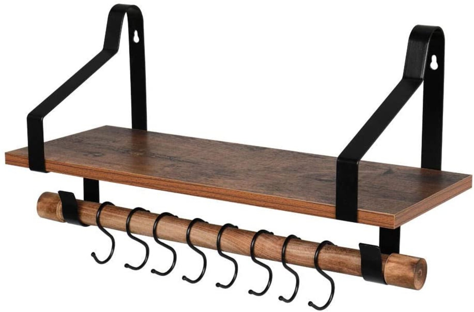 Wall Mounted Shelf Hanging Rod 8 HooksAntique Wood Color with Etsy