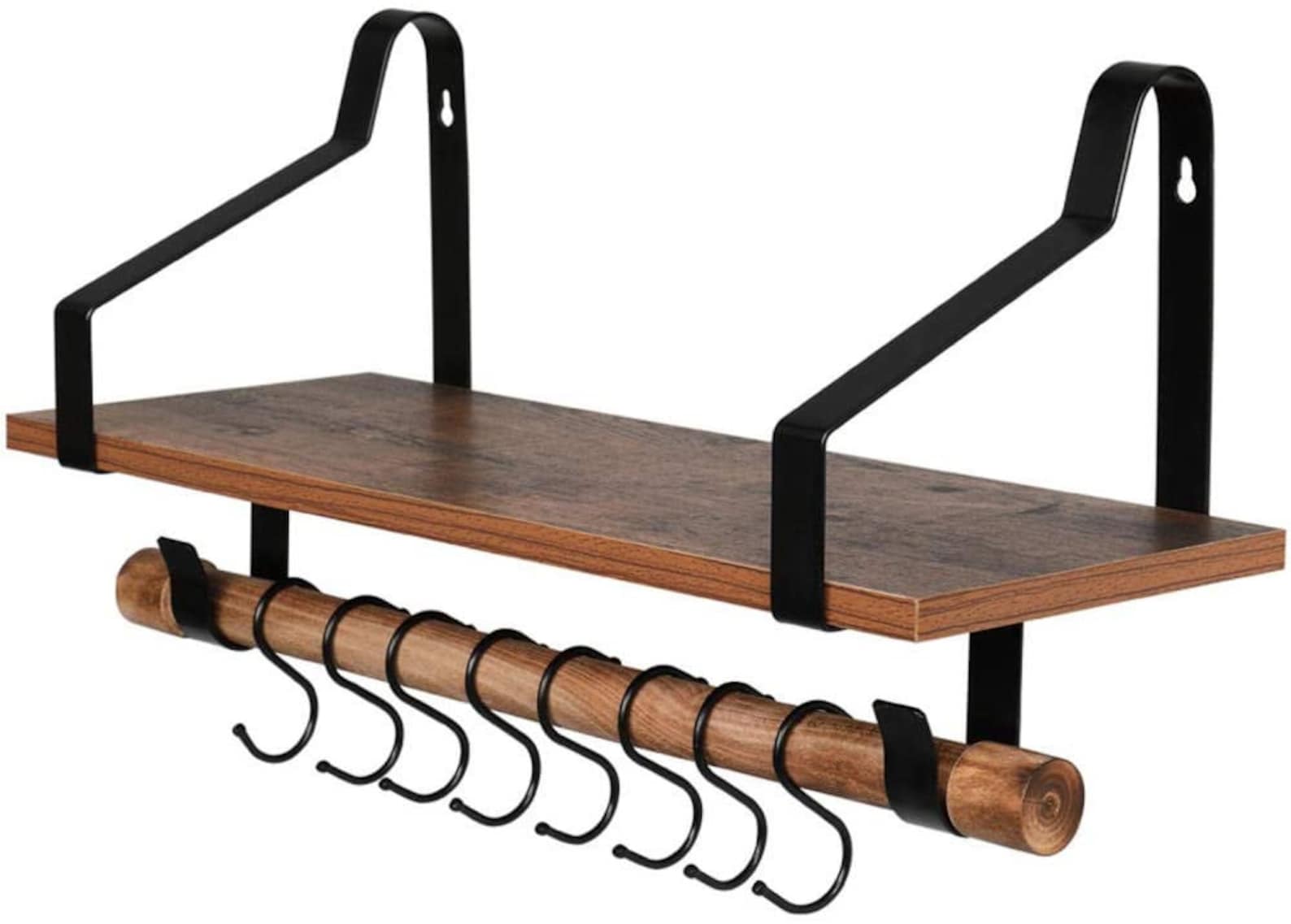 Wall Mounted Shelf Hanging Rod 8 HooksAntique Wood Color with Etsy