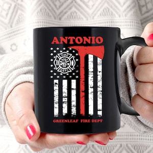 Personalisierte Feuerwehrmann-Kaffeebecher, Feuerwehrmann-Geschenk, benutzerdefinierter Name-Kaffeebecher, Abteilungsname-Tasse, Feuerwehrmann-Geschenk