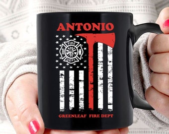Personalisierte Feuerwehrmann-Kaffeebecher, Feuerwehrmann-Geschenk, benutzerdefinierter Name-Kaffeebecher, Abteilungsname-Tasse, Feuerwehrmann-Geschenk