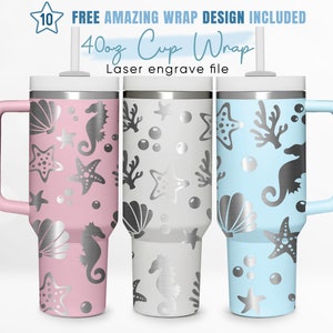 40oz EngravedTumbler Wrap Sea Animal, Ocean Life, Under The Sea, Seashell, 40oz Quencher Wrap,Laser Engraving,Stanley Tumbler Wrap,Laser