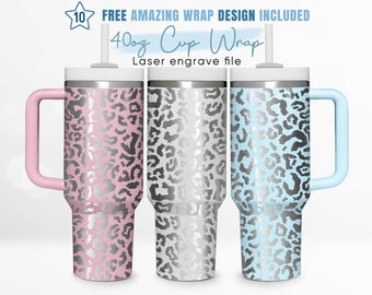 40oz Engraved Tumbler Wrap Leopard, Animal Print, Gift For Her, 40oz Quencher Wrap, Laser Engraving, Stanley Tumbler Wrap, Laser Design