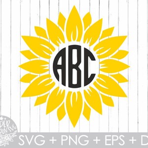 Puede incluir: Un girasol amarillo con un círculo negro en el centro. El círculo contiene las letras "ABC" en blanco.