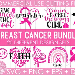 Big Breast Cancer SVG Bundle, 25 Breast Cancer Svg, Cancer Awareness Svg, Cancer Survivor Svg,Fight Cancer Svg,cut files,Cricut, Silhouette