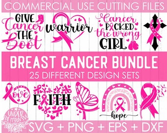 Big Breast Cancer SVG Bundle, 25 Breast Cancer svg, Cancer Awareness svg, Cancer Survivor svg, Fight Cancer svg, cut files, Cricut, Silhouette