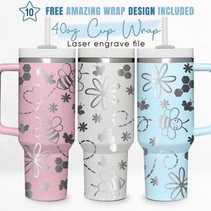40oz Engraved Tumbler Wrap Daisy, Flower, Lovely Floral, Spring, 40oz Quencher Wrap, Laser Engraving, Stanley Tumbler Wrap, Laser Design