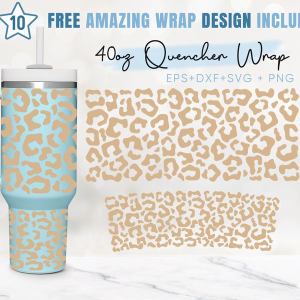 40oz Leopard Quencher Tumbler, Animal Print, 40oz Svg, 2 ontwerpen Stanley Tumbler Wrap, Eps Svg Dxf Png-bestanden, Cricut silhouet sjabloon