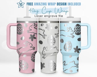 Papier pour gobelet gravé 40 oz Pâques, ufs de Pâques, lapin, lapin, oeuf, papier pour verre à désaltérant 40 oz, gravure au laser, papier pour verre Stanley, design laser