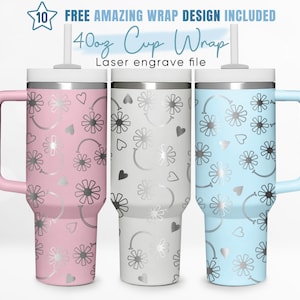 40oz Engraved Tumbler Wrap Daisy Smile, Flower, Lovely Floral, Spring, 40oz Quencher Wrap, Laser Engraving, Stanley Tumbler Wrap, Laser
