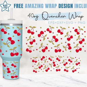 40oz Cherry Quencher Tumbler, Cherry Lover, Summer Fruit, 40oz Svg, 2 Designs Stanley Tumbler Wrap, Eps Svg Dxf Png Files, Cricut Silhouette