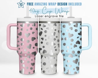 40oz Engraved Tumbler Wrap Heart, Happy Valentines Svg, Love, 40oz Quencher Wrap, Laser Engraving, Stanley Tumbler Wrap, Laser Design