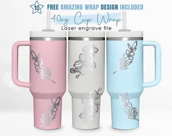 Envoltura para vaso de 40 oz grabada con diseño floral, flores, flores silvestres, primavera, envoltura para vaso de 40 oz, grabado láser, envoltura para vaso Stanley, diseño láser