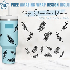 40oz Flower Quencher Tumbler, Floral Svg, Spring, 40oz Tumbler Wrap, 2 Designs Stanley Tumbler Wrap, Eps Svg Dxf Png Files,Cricut Silhouette