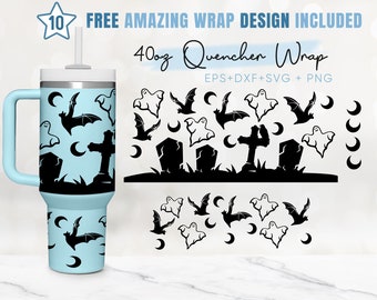 40oz Halloween Quencher Tumbler, Bat, Trick or Treat, 40oz Svg, 2 Designs Quencher Tumbler Wrap, Eps Svg Dxf Png Files, Cricut Silhouette