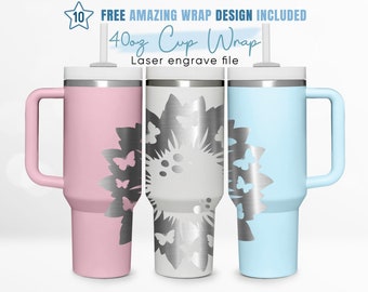 40oz Engraved Tumbler Wrap Sunflower, Floral Svg, Leaf Svg, Summer, 40oz Quencher Wrap, Laser Engraving, Stanley Tumbler Wrap, Laser Design