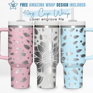 40oz Engraved Tumbler Wrap Sunflower, Floral Svg, Leaf Svg, Summer, 40oz Quencher Wrap, Laser Engraving, Stanley Tumbler Wrap, Laser Design