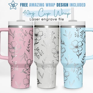 40oz Engraved Tumbler Wrap Floral, Line Flower, Wildflower, Spring, 40oz Quencher Wrap, Laser Engraving, Stanley Tumbler Wrap, Laser Design
