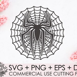 Op de afbeelding: Zwarte en witte silhouet van een spin in een web. De spin bevindt zich in het midden van het web, met gespreide poten. Het web is rond met een radiaal patroon.