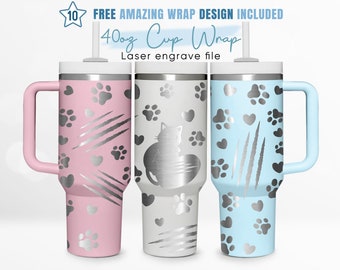 40oz Engraved Tumbler Wrap Cute Cat, Black Cat, Cat Lover, Gift For Her,40oz Quencher Wrap,Laser Engraving,Stanley Tumbler Wrap,Laser Design