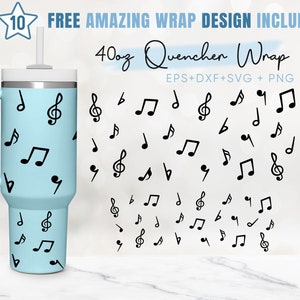 40oz Music Notes Quencher Tumbler, Music Melody, Musical, 40oz Svg, 2 Designs Stanley Tumbler Wrap, Eps Svg Dxf Png Files, Cricut Silhouette