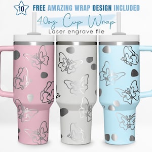 40oz Engraved Tumbler Wrap Butterfly, Butterflies Svg, Heart Svg, Love, 40oz Quencher Wrap,Laser Engraving,Stanley Tumbler Wrap,Laser Design