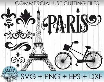 PARIS Svg Cut File / Eiffel Tower SVG / Bicycle SVG / Commercial & Personal Use / Diseño de descarga instantánea para cricut o silueta