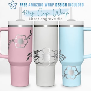 40oz Engraved Tumbler Wrap Hibiscus, Tropical Flower, Summer, 40oz Quencher Wrap, Laser Engraving, Stanley Tumbler Wrap, Laser Design