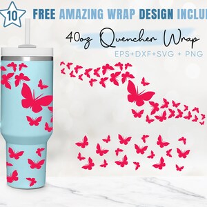 40 Unzen Schmetterling Quencher Becher, Schmetterlinge drucken, 40 Unzen SVG, 2 Designs Stanley Becher wickeln, Eps-Svg-Dxf-Png-Dateien, Cricut Silhouette