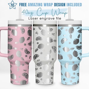 40oz Engraved Tumbler Wrap Lemon, Lemonade, Lemon Pattern, Fruit, 40oz Quencher Wrap, Laser Engraving, Stanley Tumbler Wrap, Laser Design