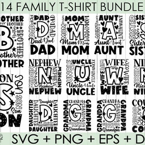 Big Family Svg Bundle, Mom, Dad, Sister, Brother, Uncle, Aunt, Wife, Son, Cousin, Nephew, Grandma Grandpa Svg, Png,Eps,Dxf,Cricut,Silhouette
